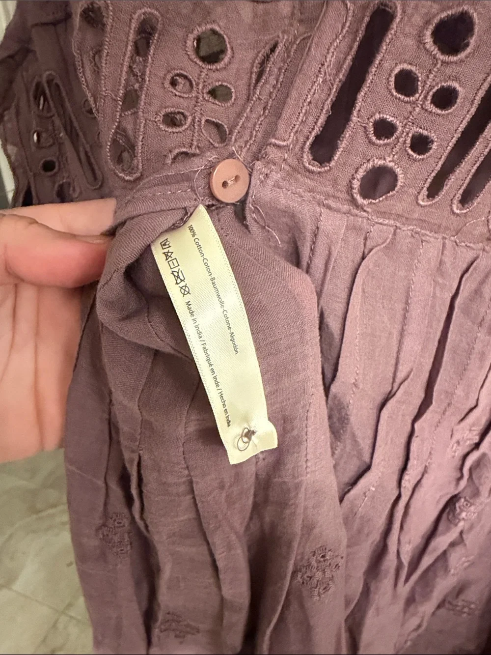 NWT Free People Sleeveless Lace & Eyelet Crochet Smocked Top - Dusty Mauve